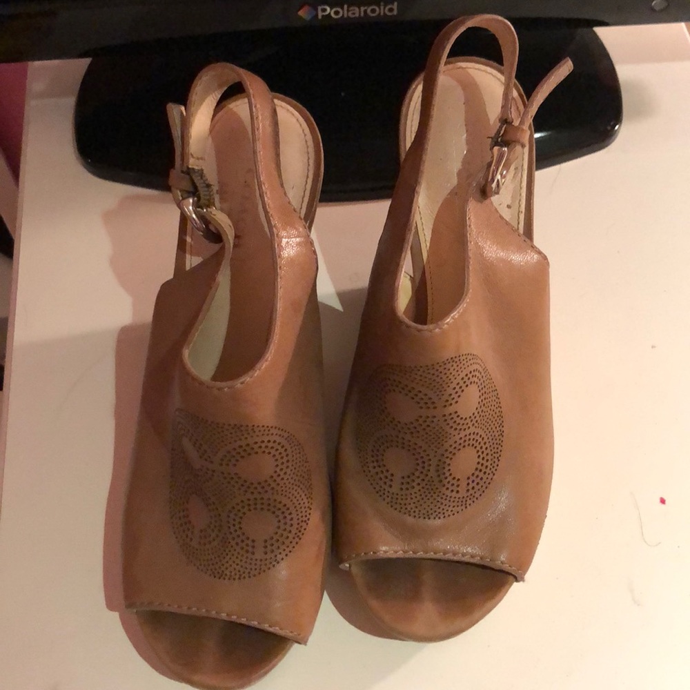 Coach tan wedges